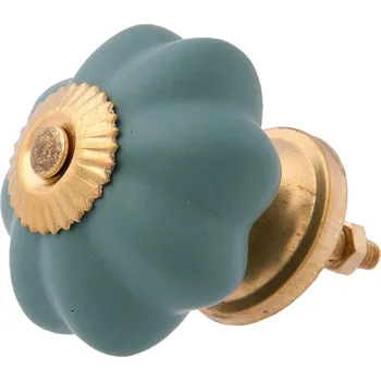 Dveřní kování Keramická úchytka Květina v matně zelené – Ø 4*4 cm
