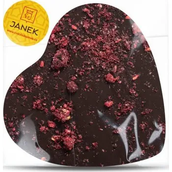Čokoláda JANEK Velké hořké srdíčko s drceným lyofilizovanými malinami a ostružinami 9x9 cm 60 g