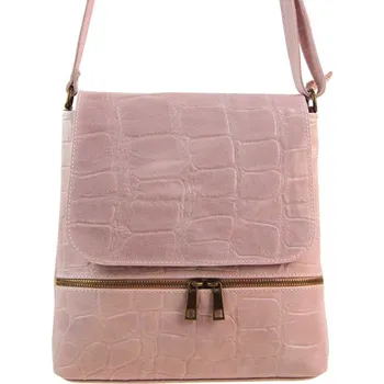 Kabelka BORSE IN PELLE Kožená dámská crossbody kabelka v kroko designu růžová