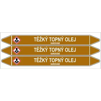 samolepka Značení potrubí, těžký topný olej,3 ks, 355 × 37 mm