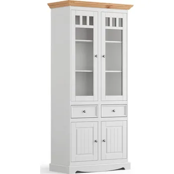 Knihovna KATMANDU Vitrína velká 2D Belluno Elegante bílá-přírodní borovice, masiv, rozměr 190x90x45cm