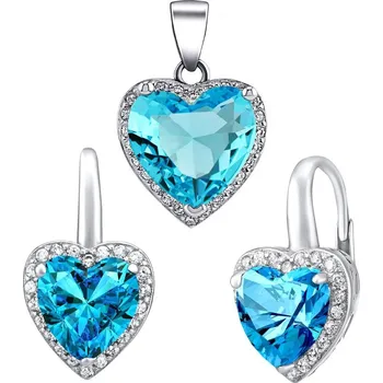 Souprava šperků Silvego Stříbrná souprava srdce s modrým zirkonem