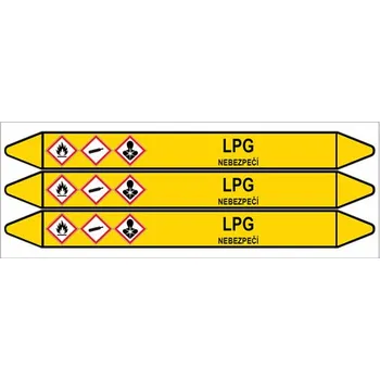 samolepka Značení potrubí, LPG,3 ks, 355 × 37 mm