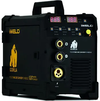 Svářečka IWELD svařovací invertor Gorilla POCKETMIG 205 CAR BODY SYNERGIC 80POCMIG205CBS (Možnost změny polarity - svařování trubičkovým drátem bez ochranného plynu, svářečka je kompaktní a snadno přenostitelná.)