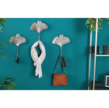 Věšák Nástěnné háčky na kabáty - Ginkgo, 3 ks stříbrné