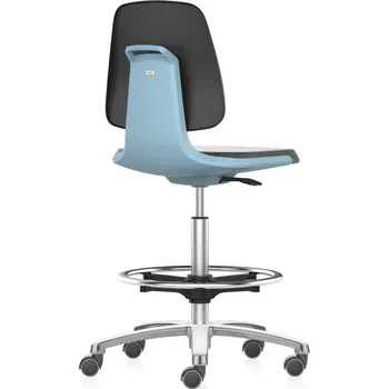Průmyslová a laboratorní židle Bimos Smart, modrý sedák, PU polstrování, výška sedu až 810 mm