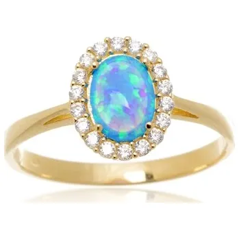 Prsten Dámský opálový prsten ze žlutého zlata PR0495F + DÁREK ZDARMA