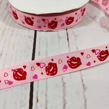 Stuha Rypsová stuha polibky na růžové