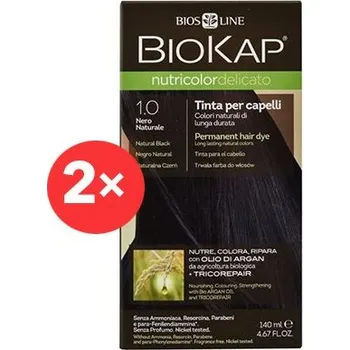 Barva na vlasy BIOKAP Nutricolor Delicato Natural Black Gentle Dye 1.00 (2× 140 ml)