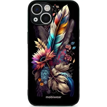 Pouzdro na mobilní telefon Lesklý kryt Mobiwear Glossy - Apple iPhone 13 - G011G Kytice s pírkem (Prémiové lesklé pouzdro, obal, kryt Mobiwear Glossy na mobil Apple iPhone 13 - G011G Kytice s pírkem, materiál Plast + TPU silikon - krytí po všech stranách, neošoupatelný potisk, tenk