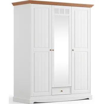 Šatní skříň KATMANDU Dřevěná skřín 3D Belluno Elegante bílá, medový dub, masiv, rozměr 190x156x65cm