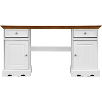 Psací stůl KATMANDU Psací stůl Belluno Elegante, bílá, medový dub, borovice, masiv, rozměr 77x155x53cm