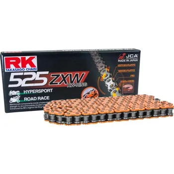 Řetězová sada pro motocykl Řetěz RK 525 ZXW, XW-ring, oranžový, 118 článků