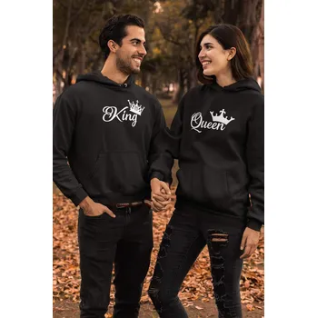 Pánská mikina Mikiny pro páry King Queen Barva: Černá, Dámska velikost: 2XL, Pánska velikost: 4XL