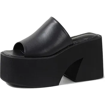 Dámské pantofle Dámské mule na masivní platformě Barva: Černá, Velikost: 34