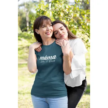 Dámské tričko Máma se jmény dětí Barva: Petrolejová modrá, Velikost: S
