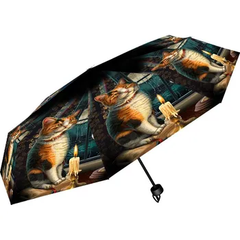 Deštník Deštník s kočkou a svíčkou - skládací - design Lisa Parker