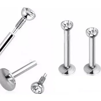 Piercing Ocelový piercing Piranha labret s vloženým kamenem :: Piercing Piranha labret - safírově modrá, 0,8x8mm