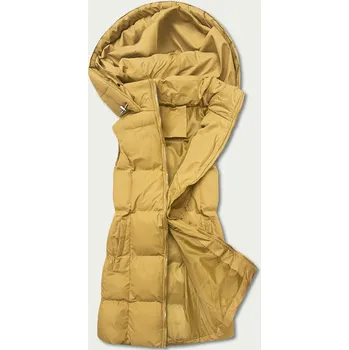 Dámská vesta Tmavě žlutá péřová dámská vesta s kapucí (5M721-254) odstíny žluté XS (34)