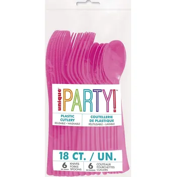 Příbor Příbory plastové růžové 6 sad