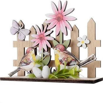 Velikonoční dekorace Dřevěná dekorace, PTÁČCI NA ZAHRADĚ, 14x5x11 cm, 1 kus