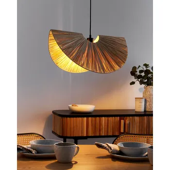 Závěsná lampa přírodní s papírovým stínidlem interiérové osvětlení přírodní styl japandi Beliani