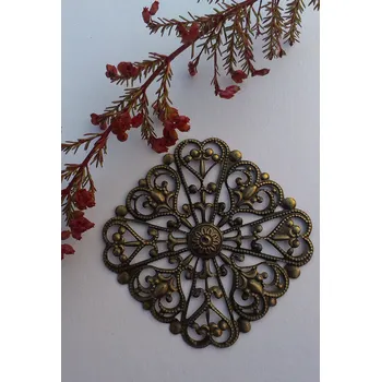 Filigrán / kovový výřez se srdíčky 50x50 mm, bronz Množství: 1 ks