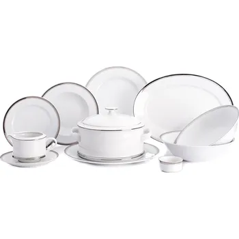 Jídelní set Jídelní souprava, karlovarský porcelán Leander Loučky, Sabina - platinový proužek, 25 dílná