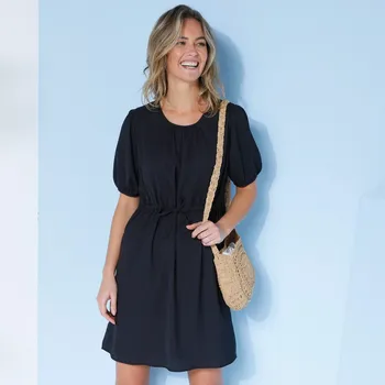 Dámské šaty Jednobarevné rovné šaty, recyklovaný krep černá 44