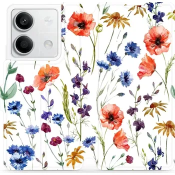 Pouzdro na mobilní telefon Flipové pouzdro Mobiwear - Xiaomi Redmi Note 13 5G - MP04S Luční kvítí (Knížkové flip pouzdro, obal, kryt na mobil Xiaomi Redmi Note 13 5G - MP04S Luční kvítí, materiál Umělá kůže + TPU - ochrana 360°, stojánek, silikonová vanička, magnetické zavírání)