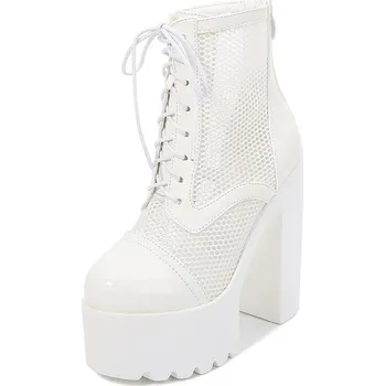 Dámské kozačky Kotníkové boty se síťkou na podpatku Barva: Bílá, Velikost: 35