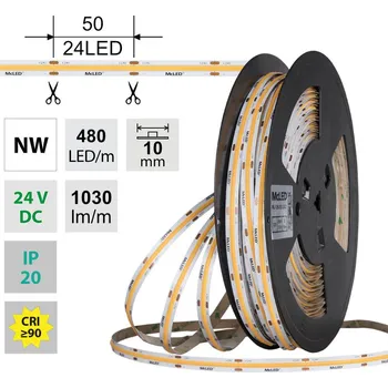 MCLED Pásek LED COB NW, 480LED/m, 10W/m, DC 24V, 1030lm/m, CRI90, IP20, 10mm, 50m ML-126.054.83.2