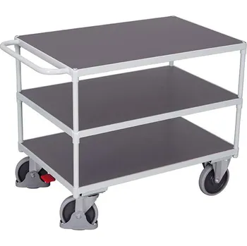 Plošinový vozík Policový vozík VARIOfit, tři police z desky MDF, 1000 x 700 mm, nosnost 500 kg, barva šedá RAL7035 /deska šedá