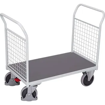 Plošinový vozík Plošinový vozík VARIOfit s dvěma madly s drátěnou výplní, 1200 x 800 mm, nosnost 500 kg, barva šedá RAL7035 /deska šedá