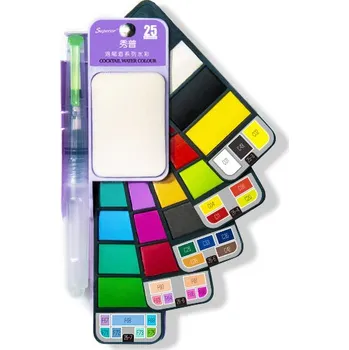 Vodová barva Kapesní akvarelové barvy Superior Water Color fialové 25 koktejlových barev