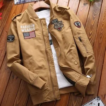 Pánská softshellová bunda Pánská army bunda s nápisem a Americkou vlajkou Barva: Khaki, Velikost: XL