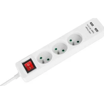 Elektrická zásuvka Prodlužovací zásuvka 3 x + 2 x USB + vypínač 3 m bílá
