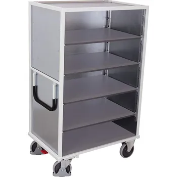 Plošinový vozík Skříňový vozík VARIOfit s policemi, plné stěny, pět polic, 1245 x 785 mm, nosnost 500 kg, barva šedá RAL7035 /deska šedá