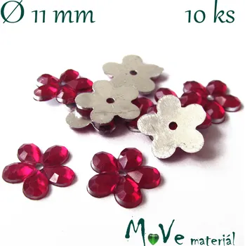 Květina plast 11mm našívací 10 ks růžová