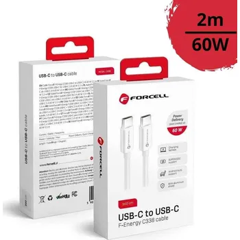 Datový kabel Forcell Nabíjecí kabel 60W USB-C/USB-C PD+QC 4.0 2m bílý (C338)