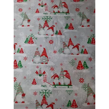 Bavlněná látka Vánoční skřítci červenozelená š.160