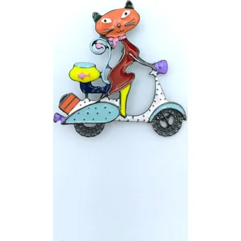 Brož Phoenix Brož Kočka na skútru oranžová