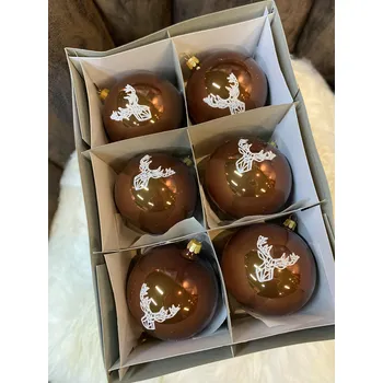 Vánoční dekorace Vánoční koule TETRAO lesklé koňakové - jelen 6 ks