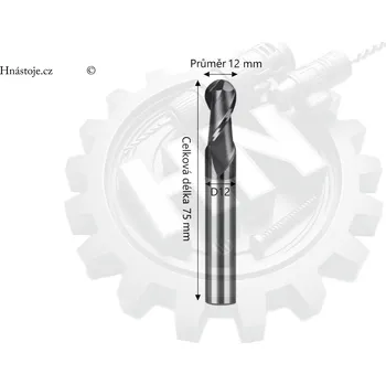 Fréza Monolitní tvrdokovová rádiusová fréza Ø12xD12x75L ( 2-břitá ) 70HRC-BLACK