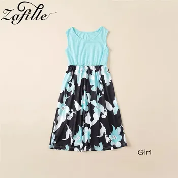 Dámské tričko Čína Letní dlouhé šaty pro mámu a dceru - květované Barva: modro-černá, Velikost: 2XS - dívčí