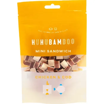 Pamlsek pro psa Huhubamboo kuřecí mini sandwich s treskou 75g