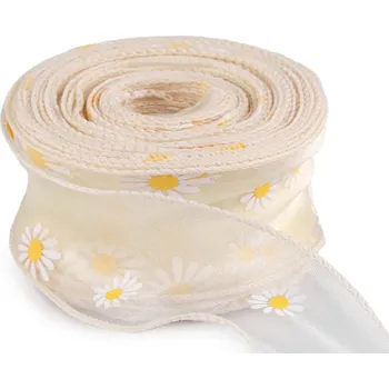 Organzová stuha s květy šíře 50 mm, barva 2 krémová světlá