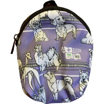 Pamlskovník TAURO PRO LINE World Dog Show 2023 kapsička na pamlsky se zipem fialová se štěňaty 12 x 14 cm
