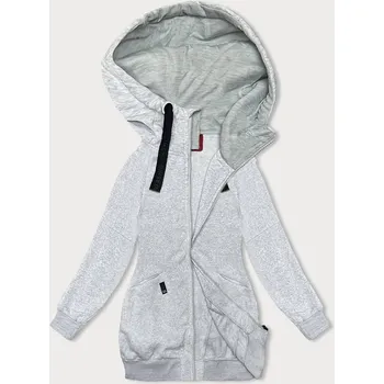 Dámská mikina Světle šedá volná dlouhá dámská mikina se stahovacími lemy (AMG-332A) odstíny šedé XL (42)