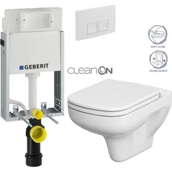 Klozet GEBERIT KOMBIFIXBasic vč. bílého tlačítka DELTA 50 + WC CERSANIT CLEANON COLOUR + SEDÁTKO 110.100.00.1 50BI CN1
